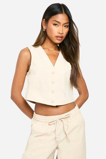 Stone Beige Nylon Crop Waistcoat