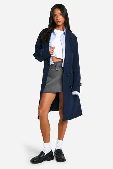 Petite Button Detail Belted Trench Coat navy