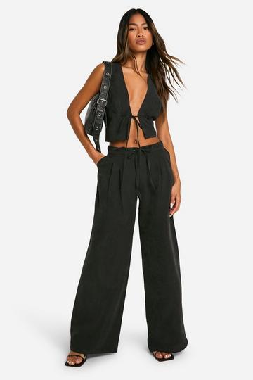 Drawstring Wide Leg Trousers black