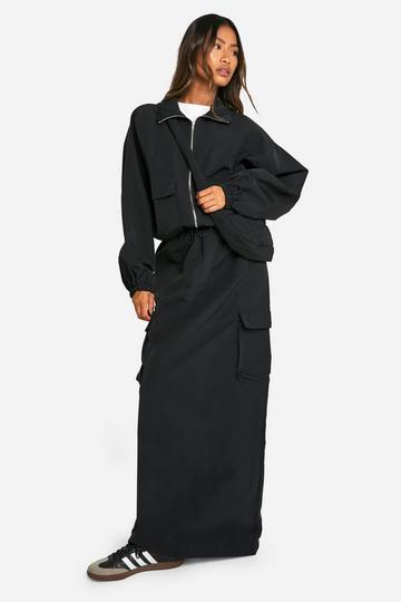 Nylon Cargo Maxi Rok black