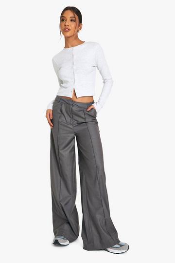 Woven Front Seam Detail Wide Leg Trousers charcoal