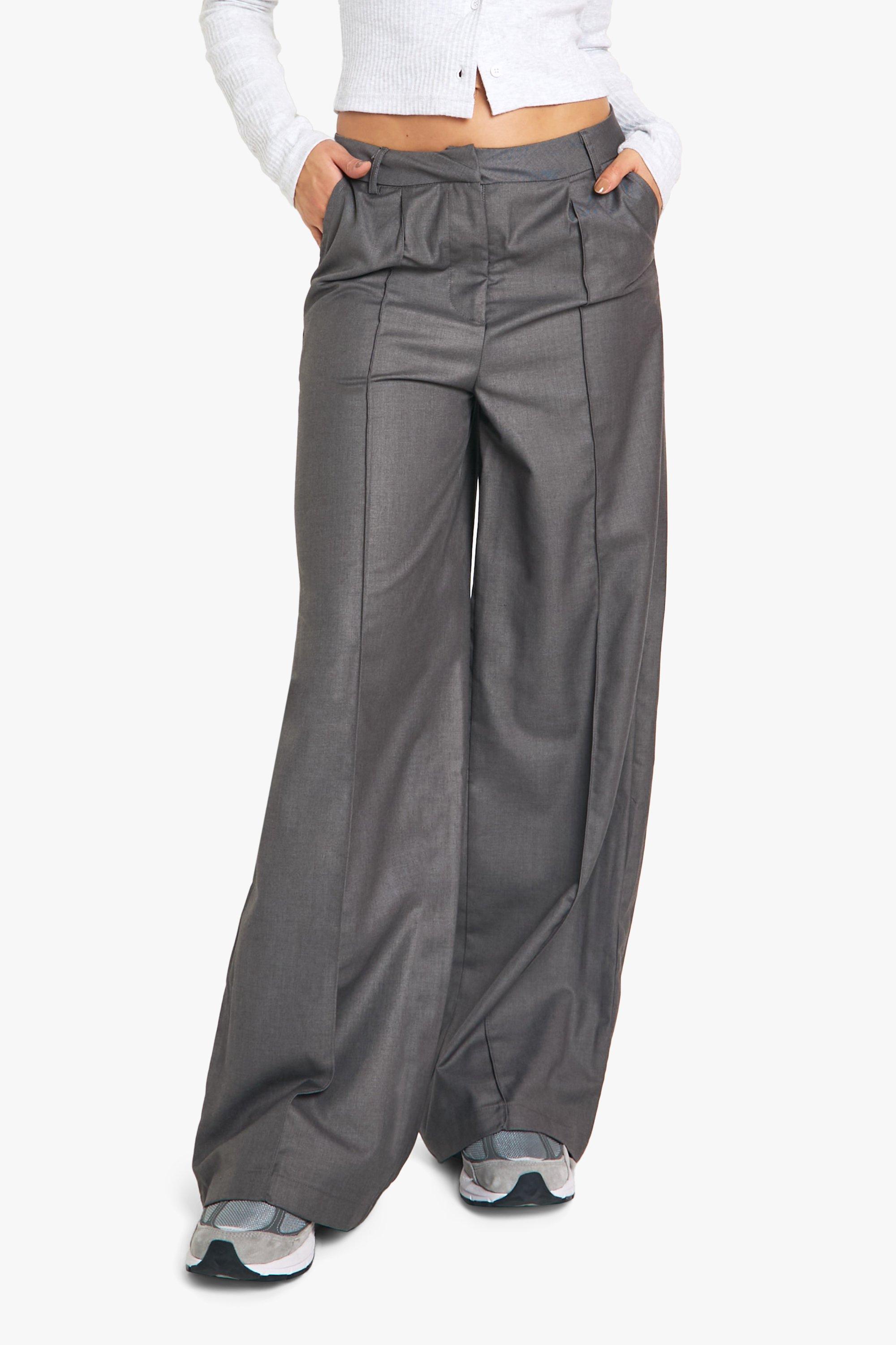 Woven Front Seam Detail Wide Leg Trousers | boohoo