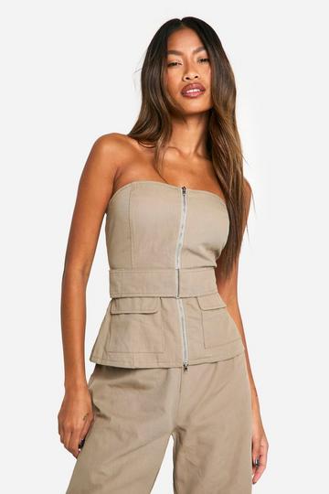 Belted Bandeau Utility Woven Top khaki