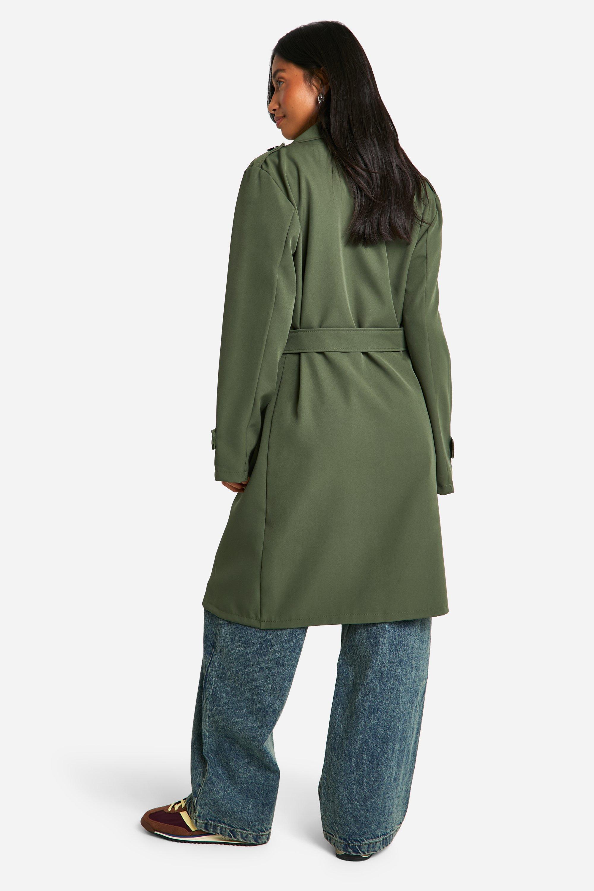 Petite Button Detail Belted Trench Coat