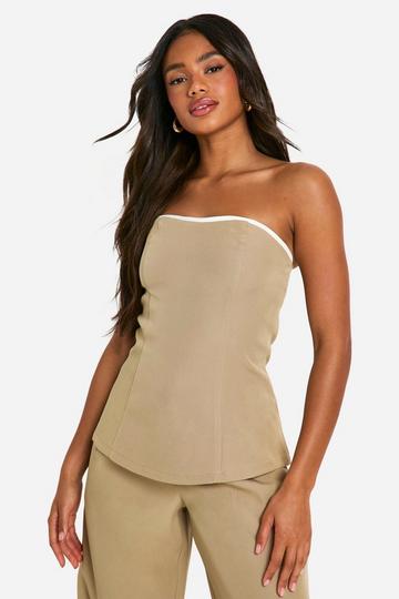 Contrasterende Getailleerde Bandeau Top Met Naaddetail camel