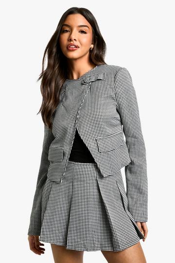 Tonal Mini Dogtooth Asymmetric Cropped Blazer black