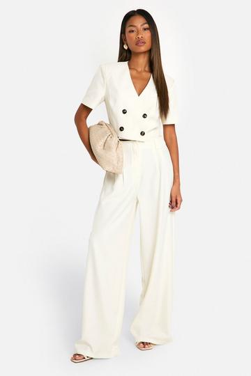 Pleat Detail Wide Leg Tailored Trousers ivory