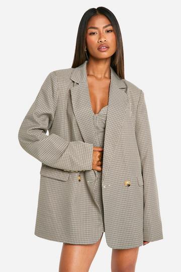 Tonal Mini Check Double Breasted Blazer stone