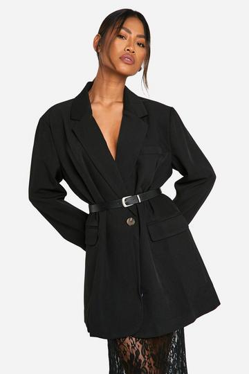 Marl Longline Belted Tailored Blazer black