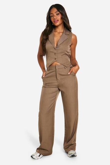 Marl Straight Leg Tailored Trousers mocha