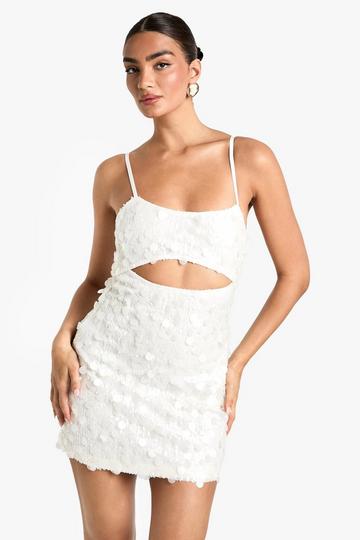 Sequin Scoop Neck Cut Out Mini Dress white