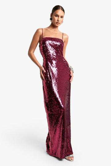 Sequin Square Neck Maxi Dress hot pink