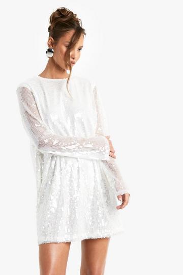 White Oversized Sequin T-shirt Dress