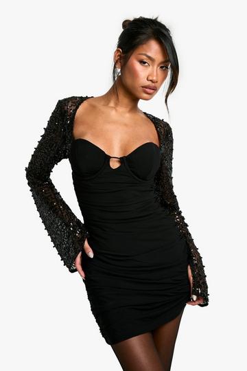 Corset Pearl Detail Mini Dress black