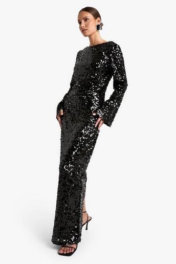 Black Sequin Scoop Back Maxi Dress