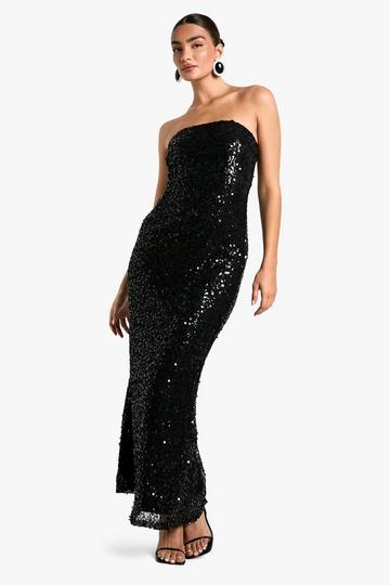 Lace Sequin Bandeau Maxi Dress black