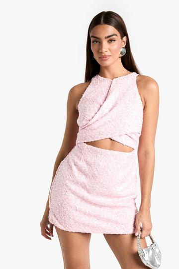 Pink Sequin Boucle Cut Out Shift Dress