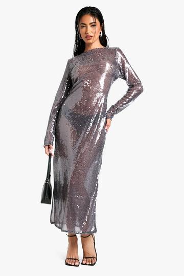 Glitter Maxi Jurk Met Crewneck En Pailletten grey