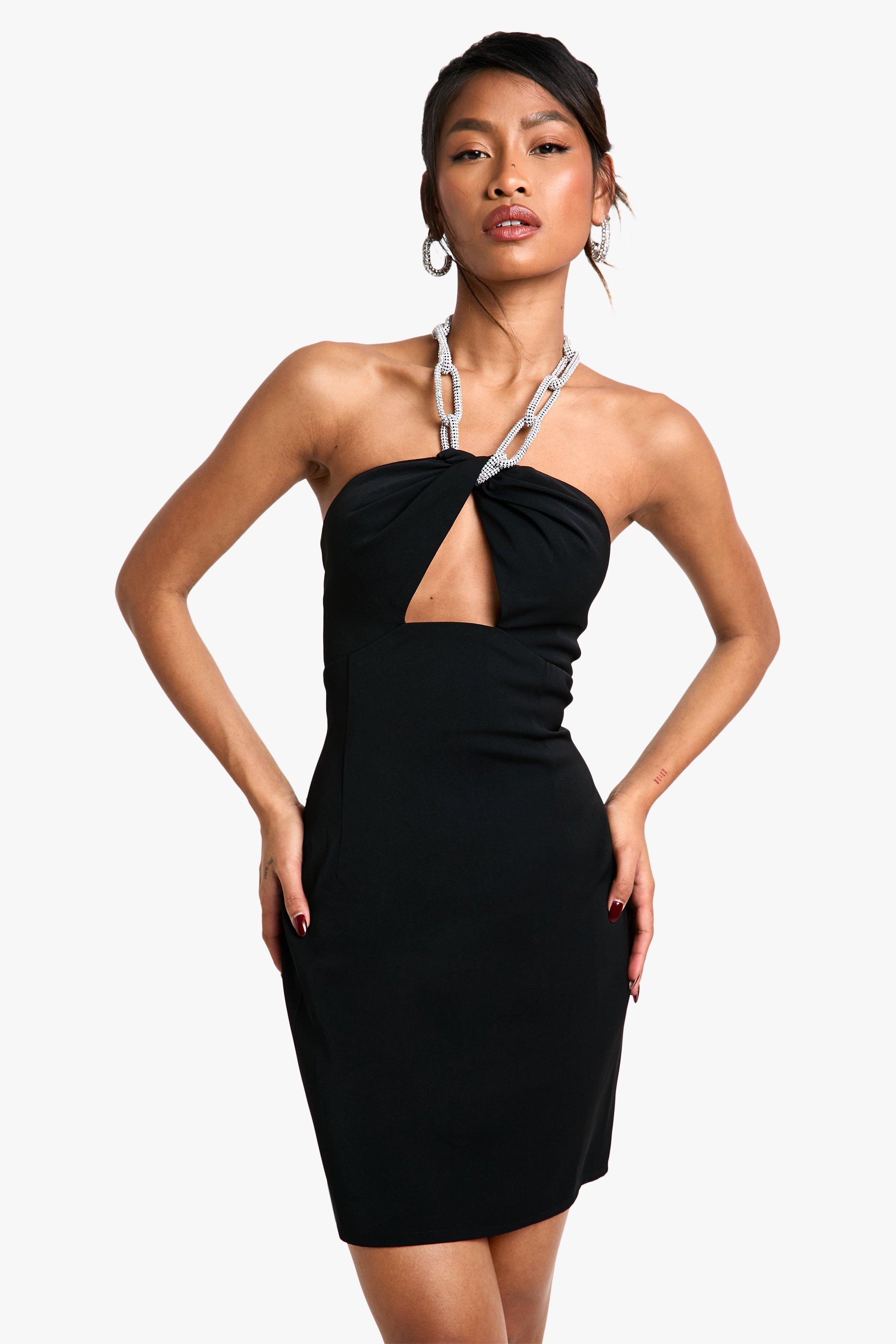 Boohoo Women s Diamante Trim Halterneck Mini Dress Black