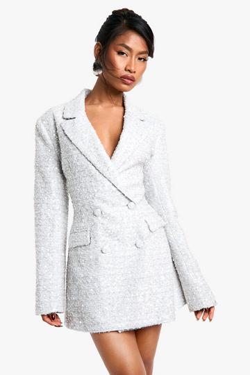 Sequin Boucle Cinched Blazer Dress grey