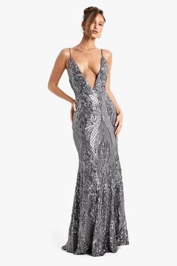 Demask Plunge Strappy Maxi Dress grey