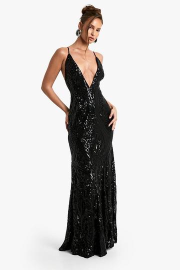 Demask Plunge Strappy Maxi Dress black