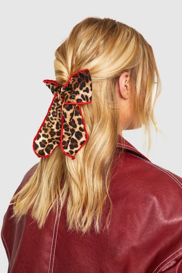 Multi Contrast Trim Leopard Hair Bow