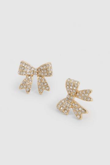 Gold Metallic Embellished Bow Stud Earrings