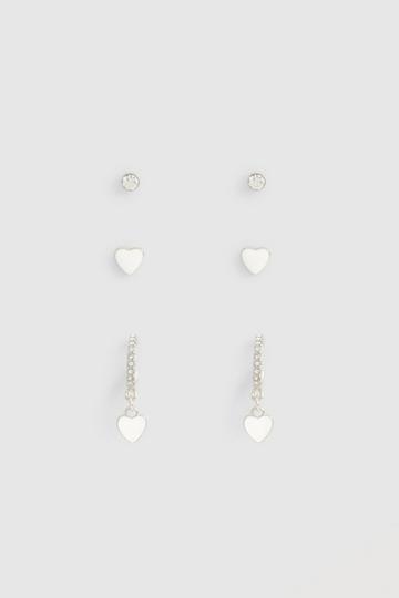 Enamel Heart 3 Pack Earrings silver