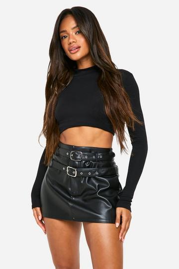 Double Belted Pu Micro Mini Skirt black