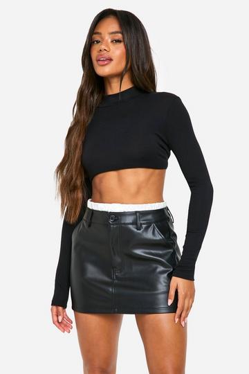 Boxer Waistband Pu Mini Skirt black