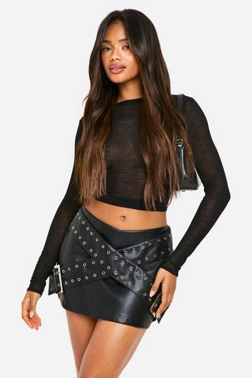 Double Belted Pu Mini Skirt black