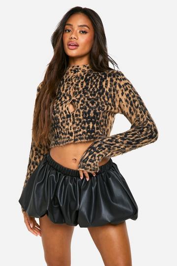 Pu Puff Ball Mini Skirt black