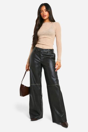 Vintage Gebleekte PU Low Rise Broek Met Rechte Pijpen washed black