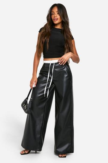 PU Boxer Waistband Wide Leg Trouser black