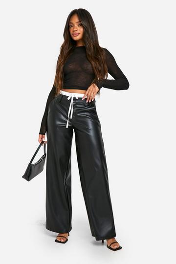 Black Boxer Waistband Pu Straight Leg Trouser