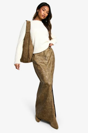 Washed Pu Split Front Maxi Skirt vintage wash