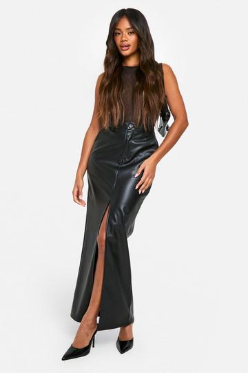 Pu Split Front Maxi Skirt black