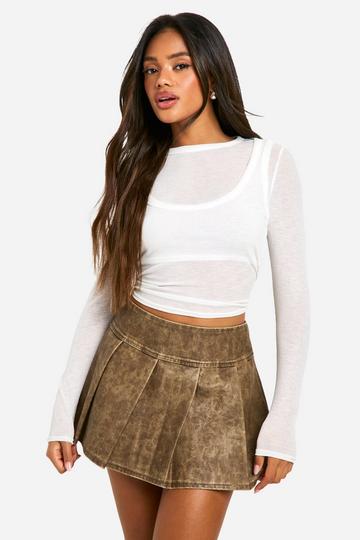 Low Rise Pleated Washed Pu Mini Skirt vintage wash