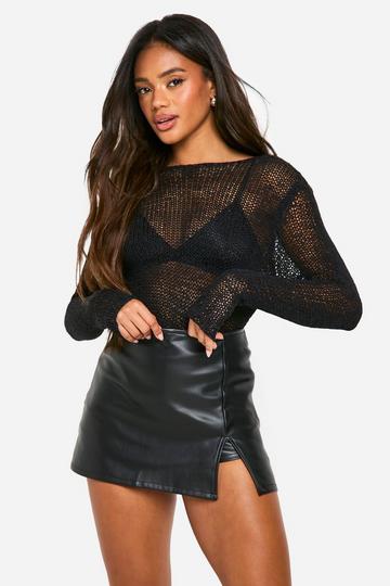 Pu Split Hem Skort black