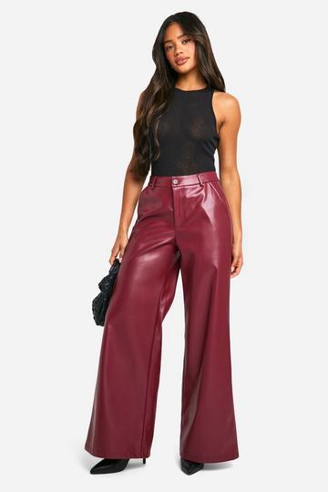 PU Wide Leg Broek Met Hoge Taille berry