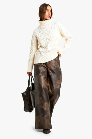 Vida byxor i PU med hög midja vintage wash