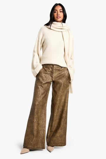 Low Rise Washed Pu Wide Leg Trouser vintage wash