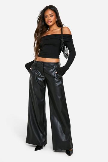 Low Rise Pu Wide Leg Trouser black