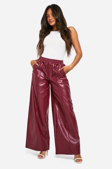 PU Wide Leg Joggingbroek Met Elastische Taille berry