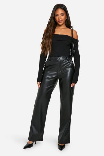 High Waisted Pu Straight Leg Trouser black