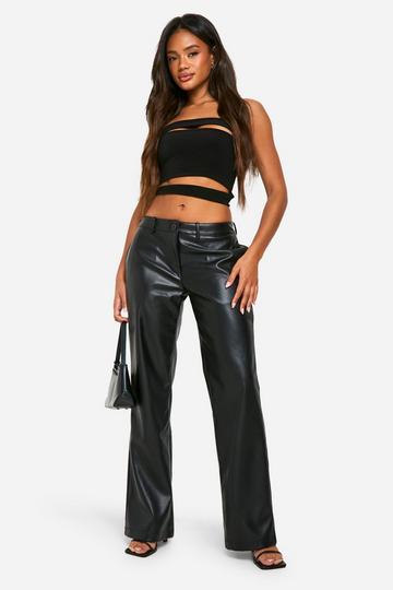 Low Rise PU Broek Met Rechte Pijpen black