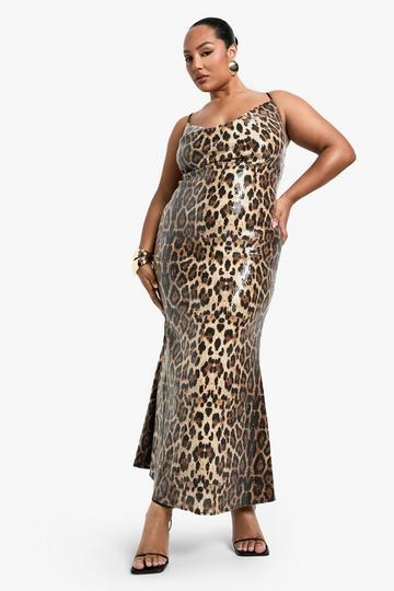 Multi Plus Leopard Sequin Maxi Slip Dress