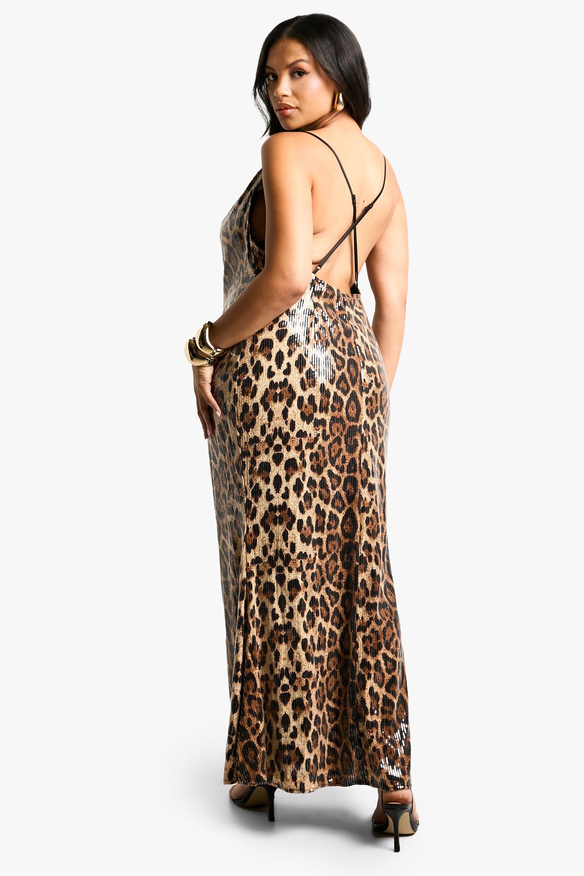 Plus Leopard Sequin Maxi Slip Dress boohoo IE