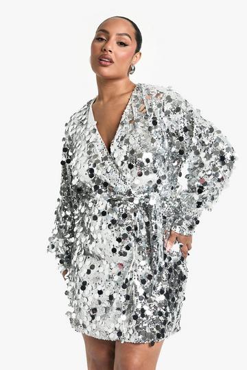 Silver Plus Sequin Wrap Dress